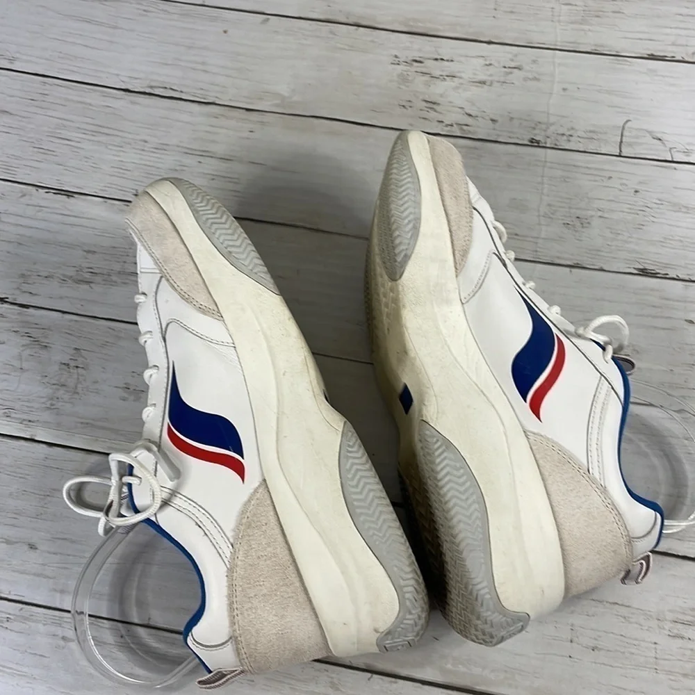 Keds K-89 White Chunky Leather Sneaker with Red&White Wave Accent